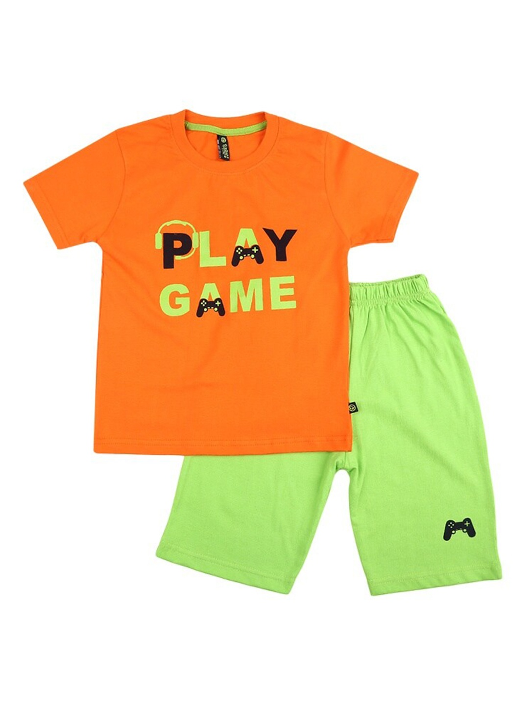 

V-Mart Kids Printed Pure Cotton T-shirt With Shorts, Orange
