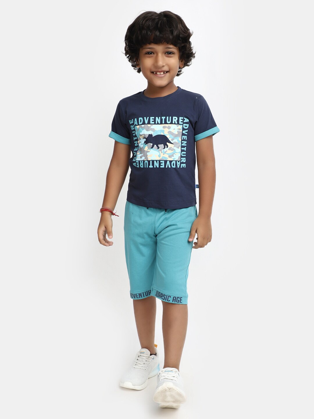 

V-Mart Boys Typography Printed Pure Cotton T-Shirt With Shorts, Blue