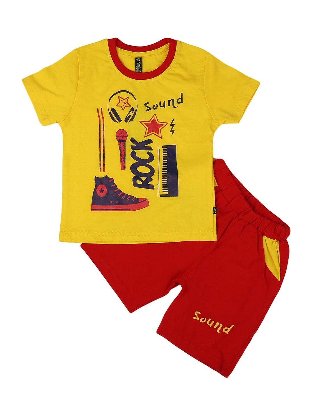 

V-Mart Boys Typography Printed Pure Cotton T-Shirt With Shorts, Yellow