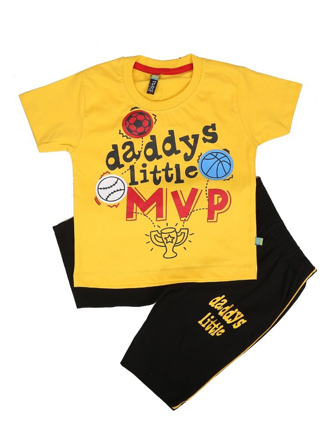 

V-Mart Boys Typography Printed Pure Cotton T-shirt with Shorts, Yellow