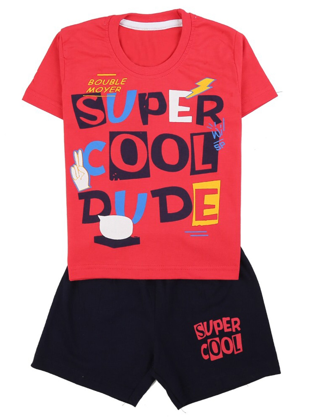 

V-Mart Boys Typography Printed Pure Cotton T-shirt with Shorts, Red