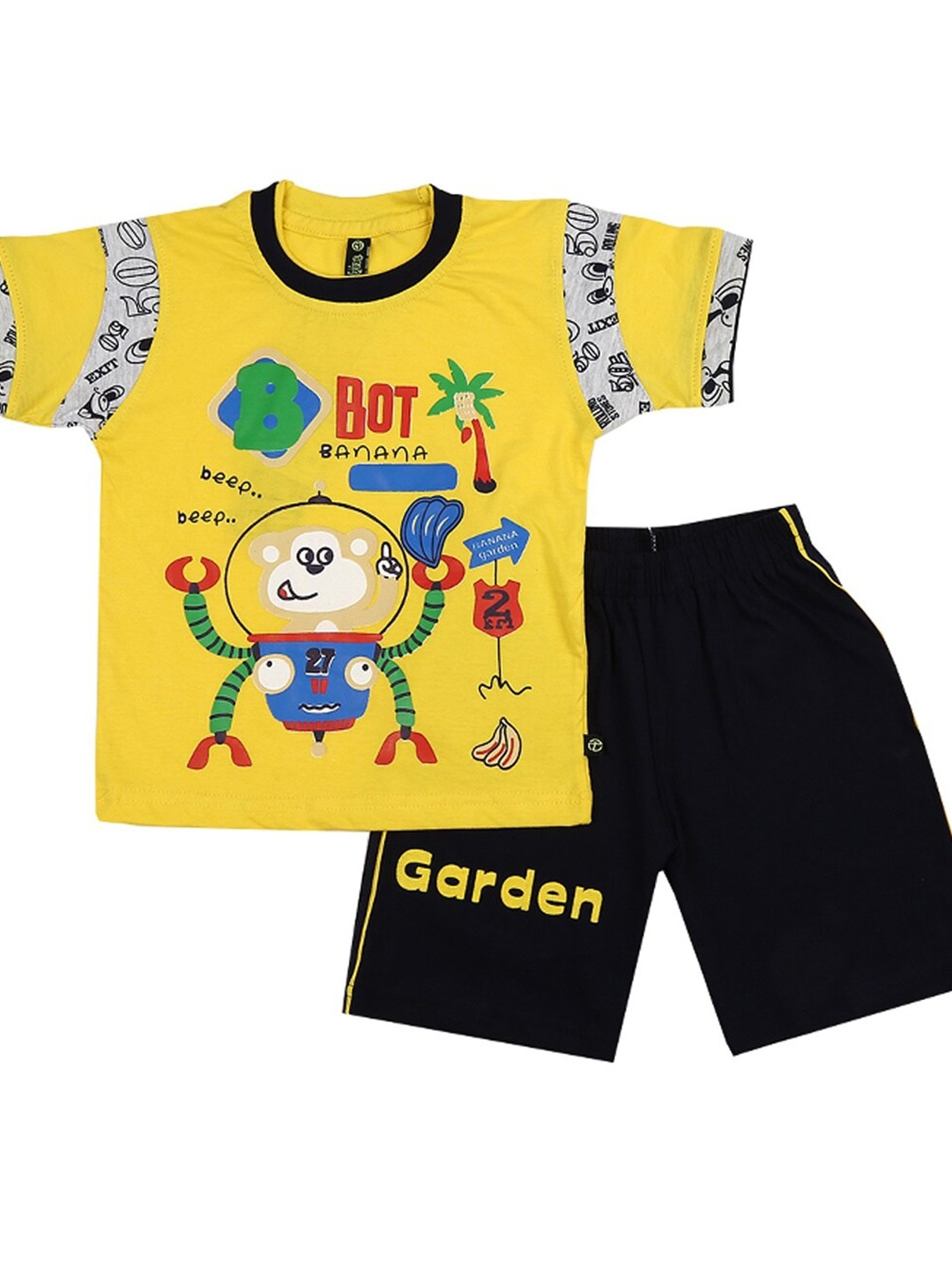 

V-Mart Boys Graphic Printed Pure Cotton T-shirt with Shorts, Yellow