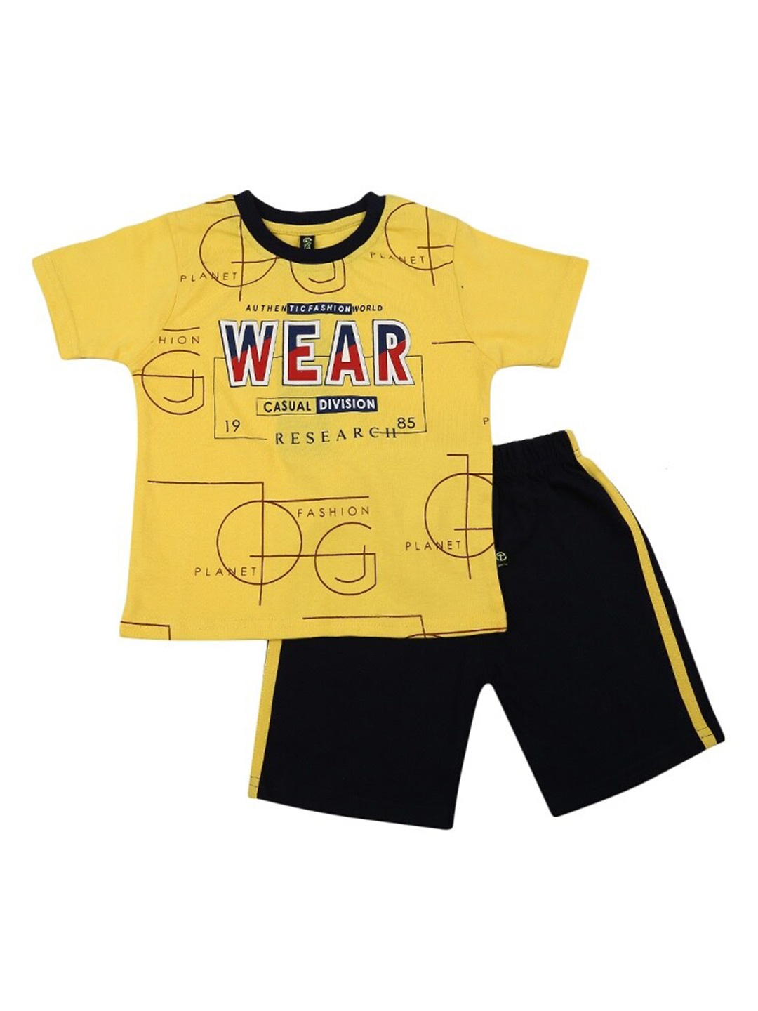 

V-Mart Kids Printed Pure Cotton T-shirt With Shorts, Yellow