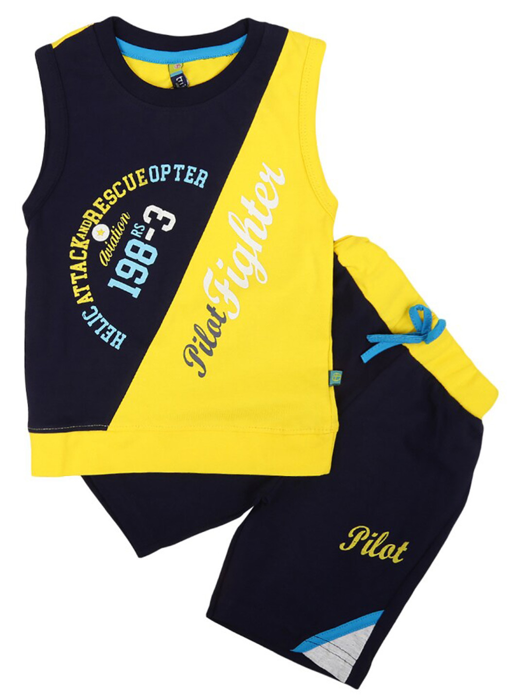 

V-Mart Kids Colourblocked Pure Cotton T-shirt With Shorts, Navy blue