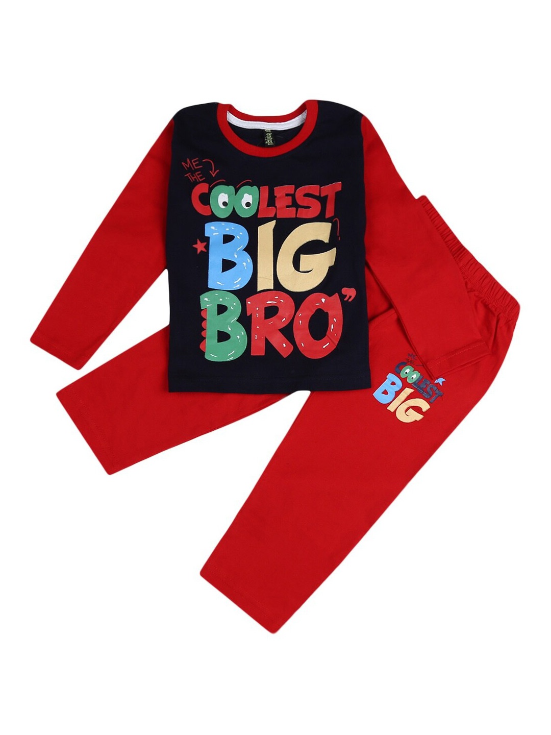 

V-Mart Boys Typography Printed Pure Cotton Printed T-shirt with Trousers, Red