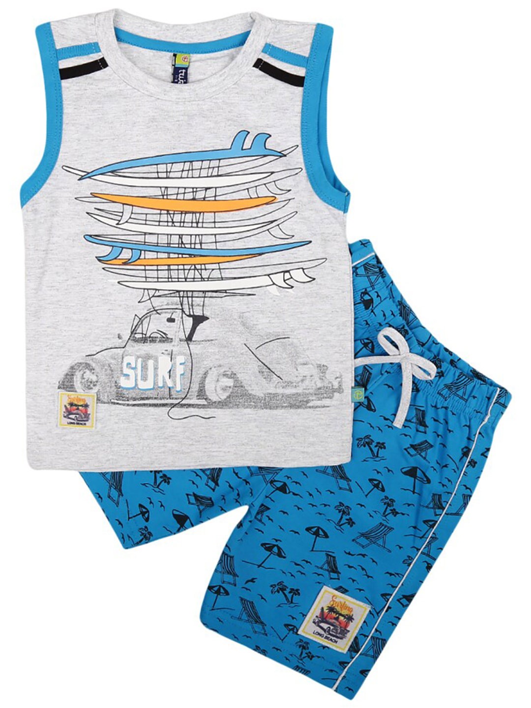 

V-Mart Kids Printed Pure Cotton T-shirt With Shorts, Grey