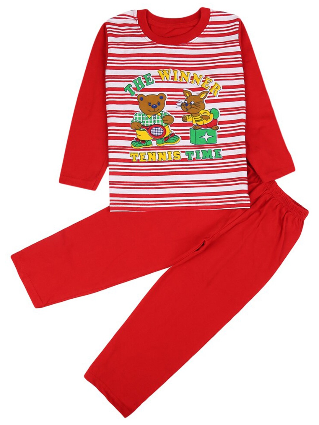 

V-Mart Kids Printed Pure Cotton T-shirt With Trousers, Red