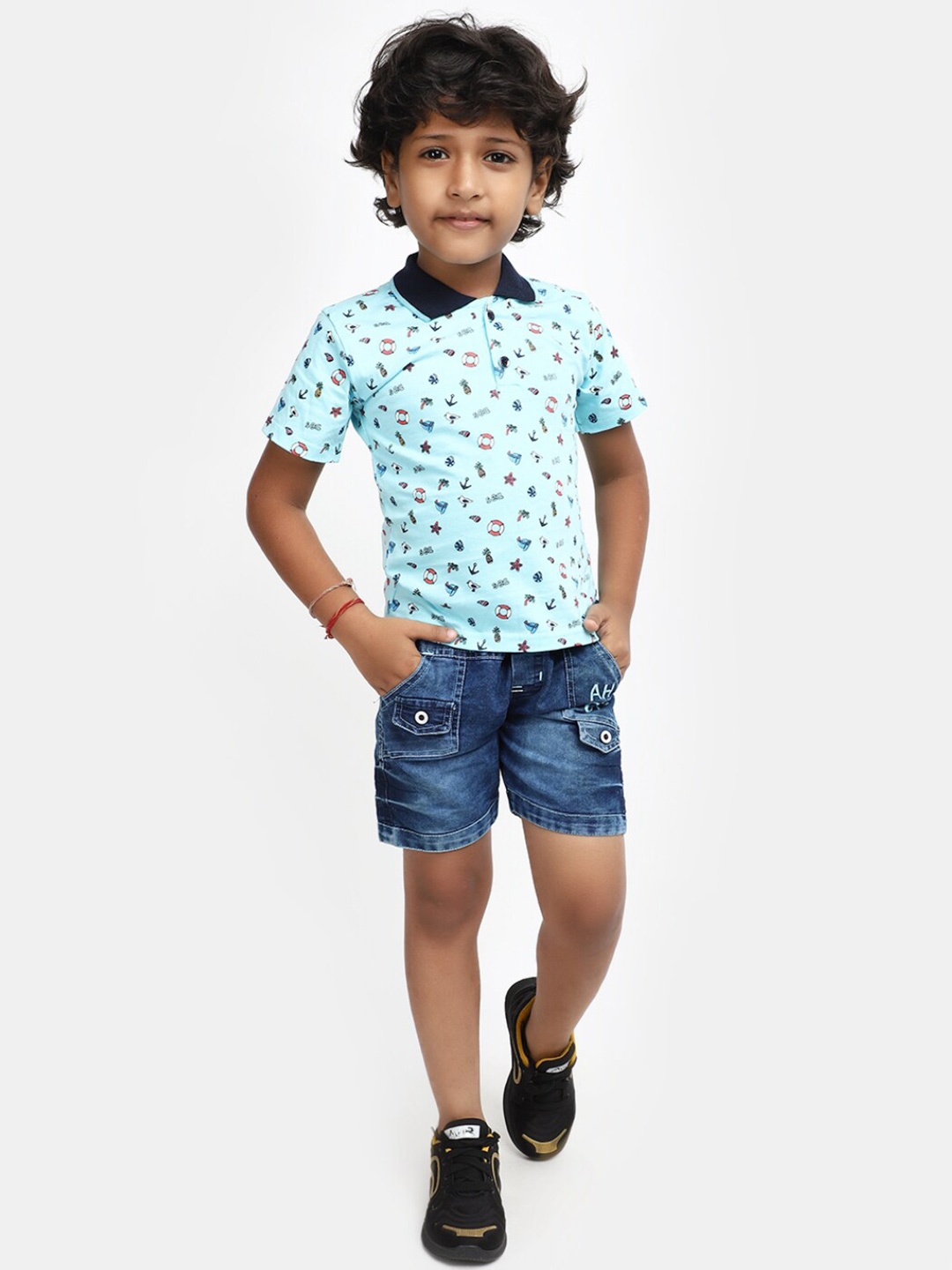 

V-Mart Boys Printed Pure Cotton T-shirt With Shorts, Blue