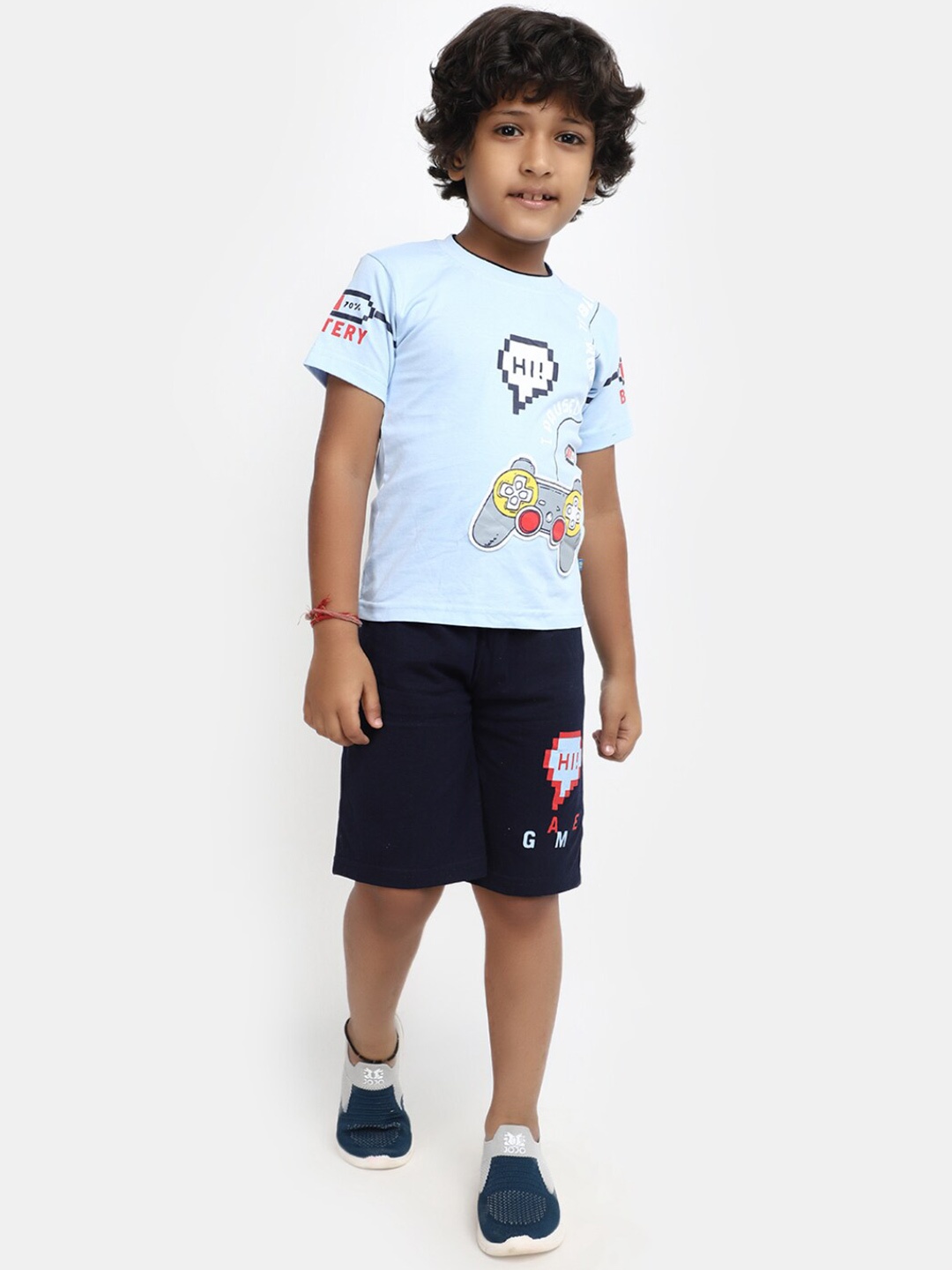 

V-Mart Kids Printed Pure Cotton T-shirt With Shorts, Blue