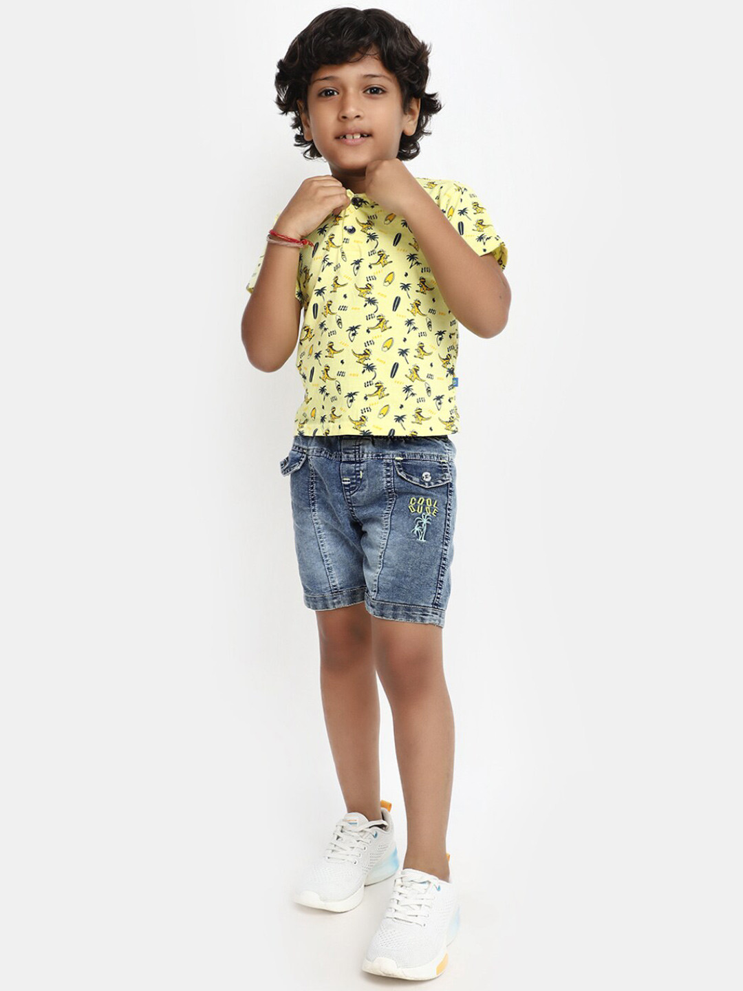 

V-Mart Boys Conversational Printed Pure Cotton Top with Shorts, Yellow