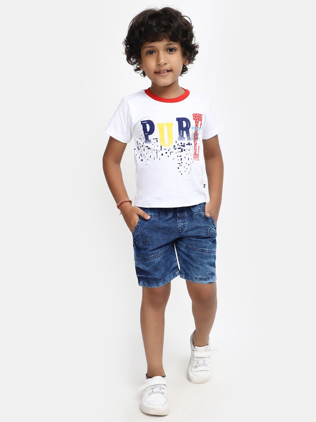 

V-Mart Kids Printed Pure Cotton T-shirt With Shorts, White