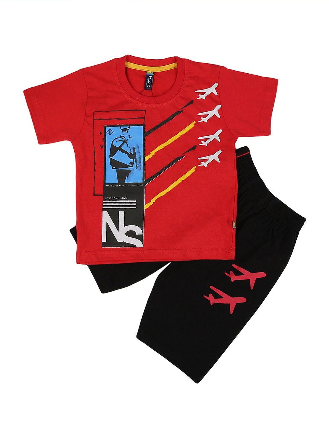 

V-Mart Boys Graphic Printed Pure Cotton T-shirt with Shorts, Red