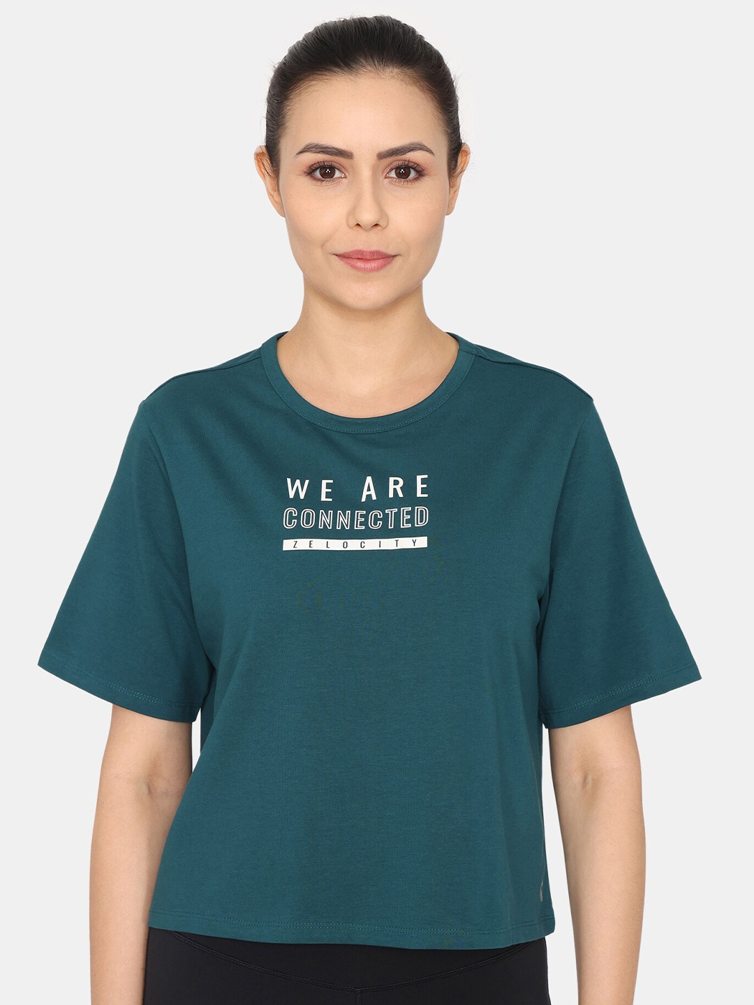 

Zelocity by Zivame Typography Printed Round Neck T-Shirt, Green