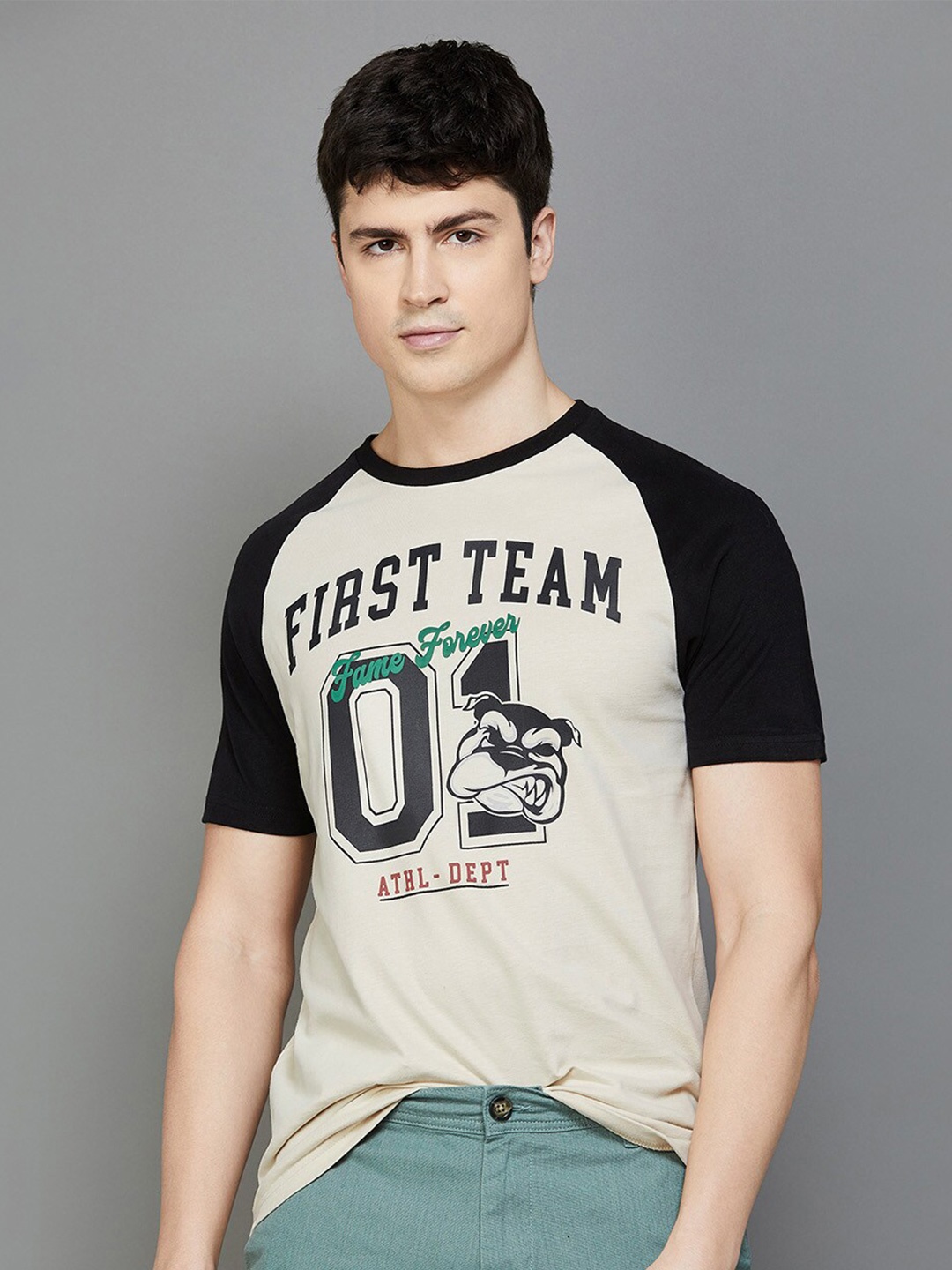 

Fame Forever by Lifestyle Typography Printed Round Neck Cotton T-shirt, Beige