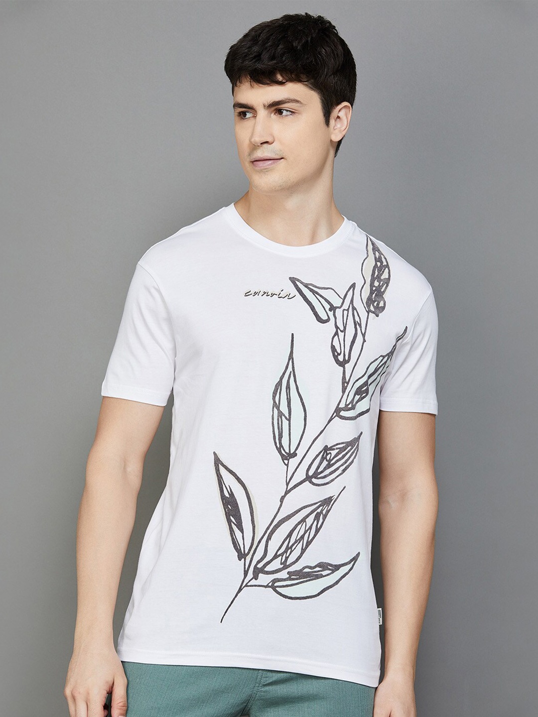 

Fame Forever by Lifestyle Floral Printed Slim Fit Cotton T-shirt, White