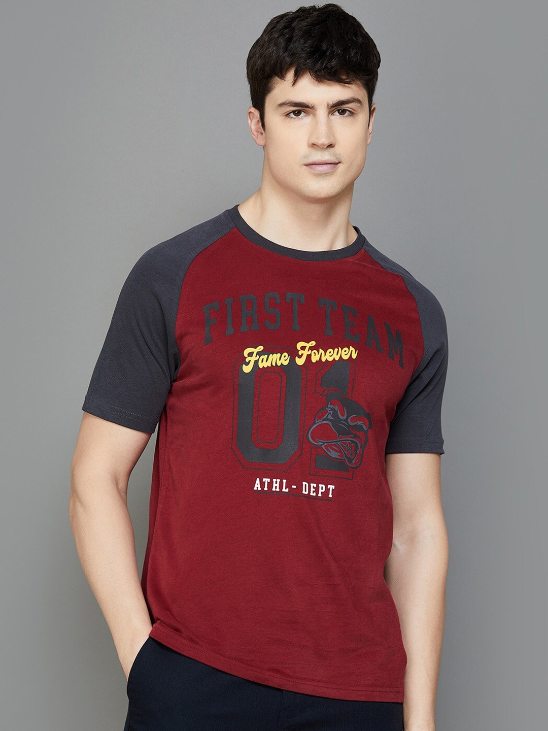 

Fame Forever by Lifestyle Typography Printed Cotton T-shirt, Maroon