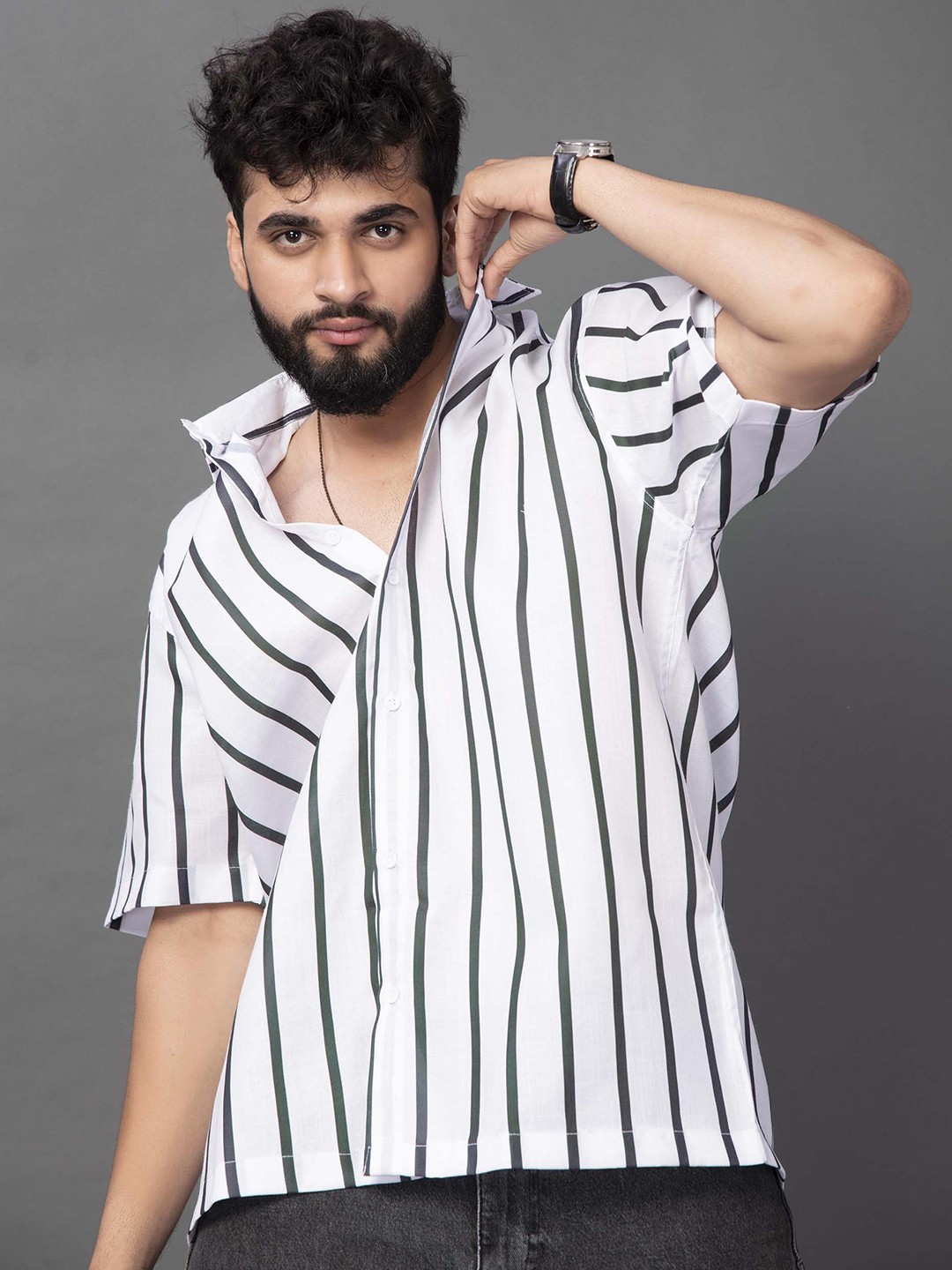 

BROWN BROTHERS Relaxed Striped Oversized Shirt, White