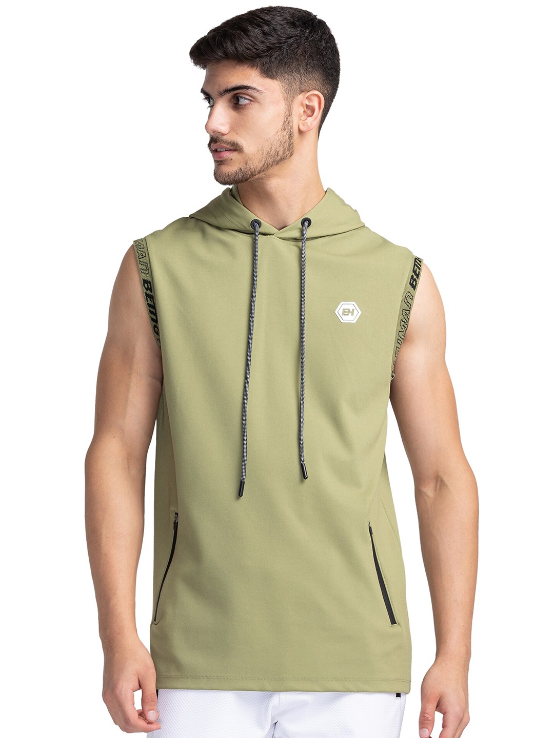 

Being Human Brand Logo Printed Slim Fit Opaque Cotton Casual T-Shirt, Olive