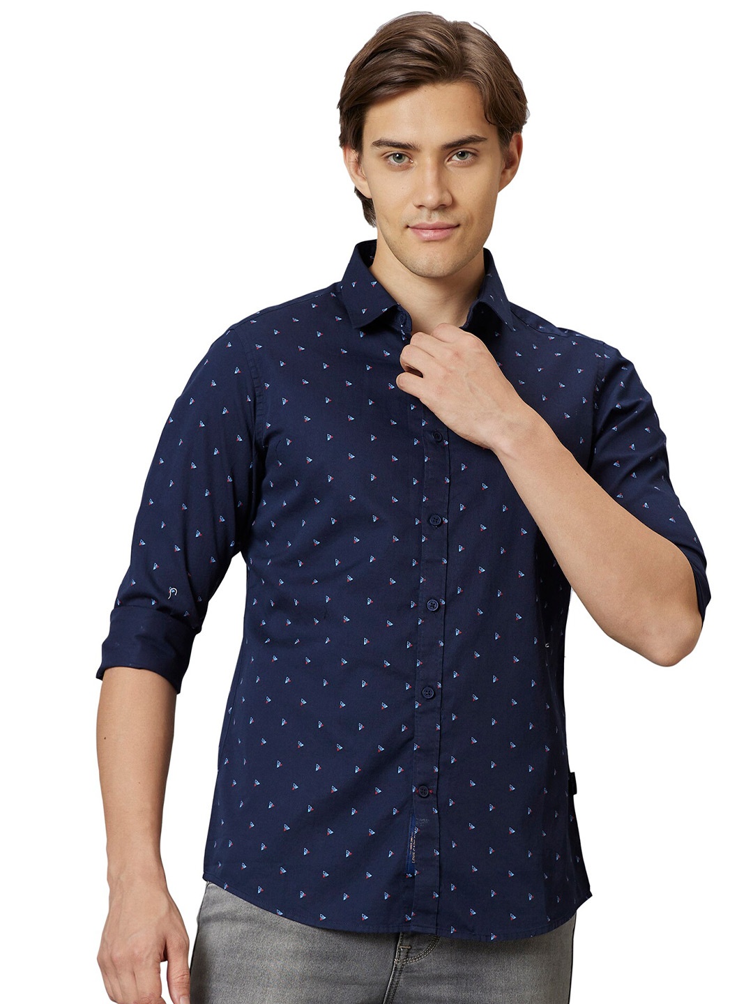 

Being Human Micro Ditsy Printed Slim Fit Opaque Cotton Casual Shirt, Blue