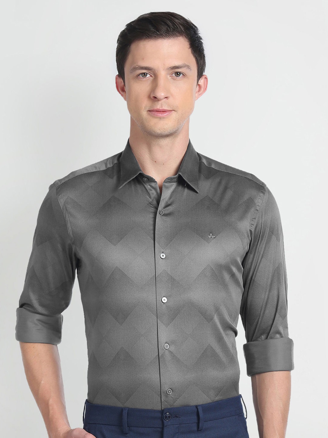 

Arrow New York Geometric Self Design Slim Fit Formal Shirt, Grey