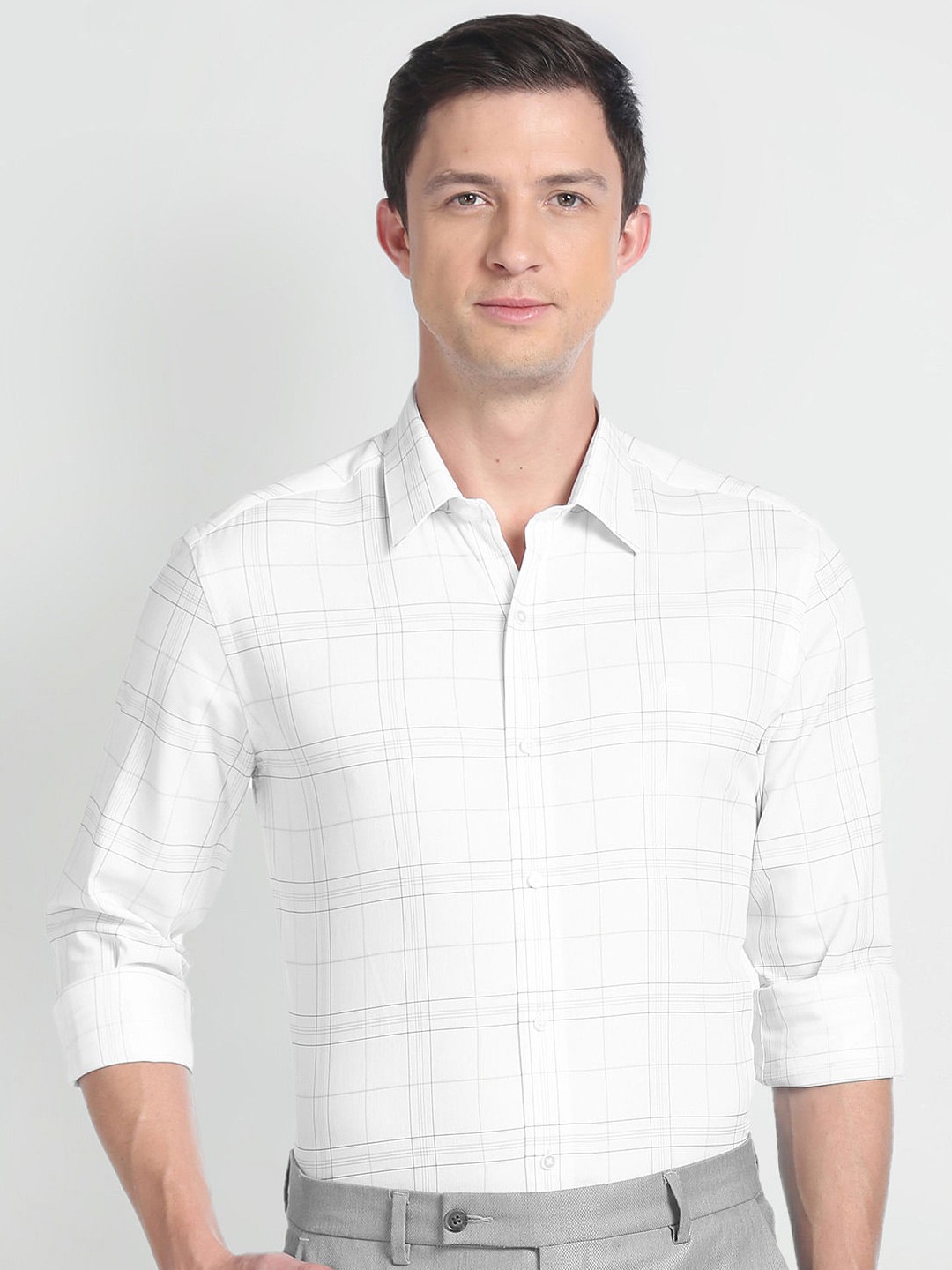 

Arrow New York Slim Fit Tartan Checked Pure Cotton Formal Shirt, White