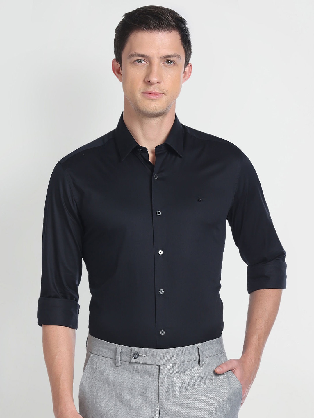 

Arrow New York Slim Fit Spread Collar Twill Formal Shirt, Black