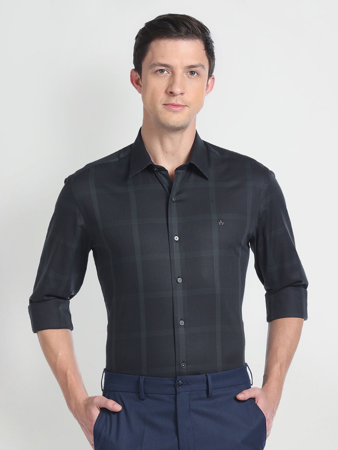 

Arrow New York Checked Slim Fit Pure Cotton Formal Shirt, Black