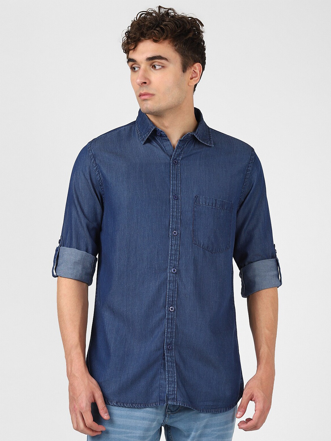 

UrbanMark Standard Denim Cotton Casual Shirt, Blue