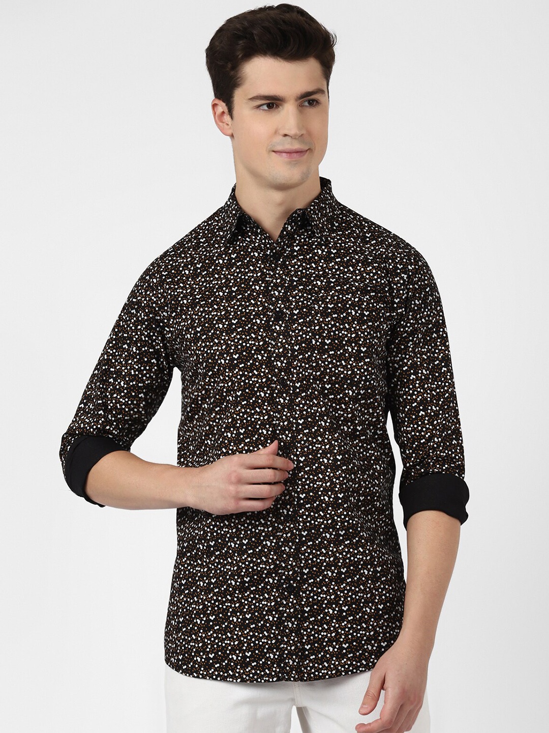 

UrbanMark Standard Abstract Printed Pure Cotton Casual Shirt, Black