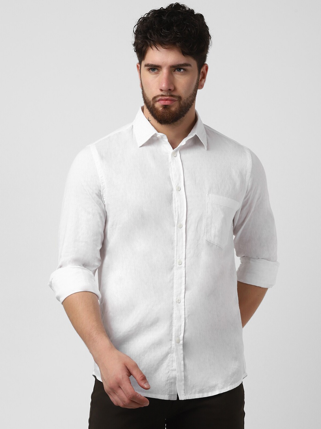 

UrbanMark Standard Slim Fit Textured Pure Cotton Casual Shirt, White