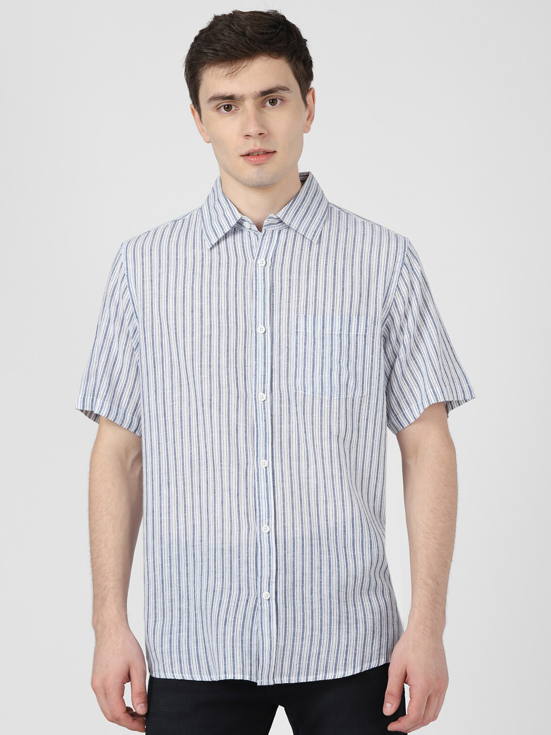 

UrbanMark Striped Standard Cotton Casual Shirt, White