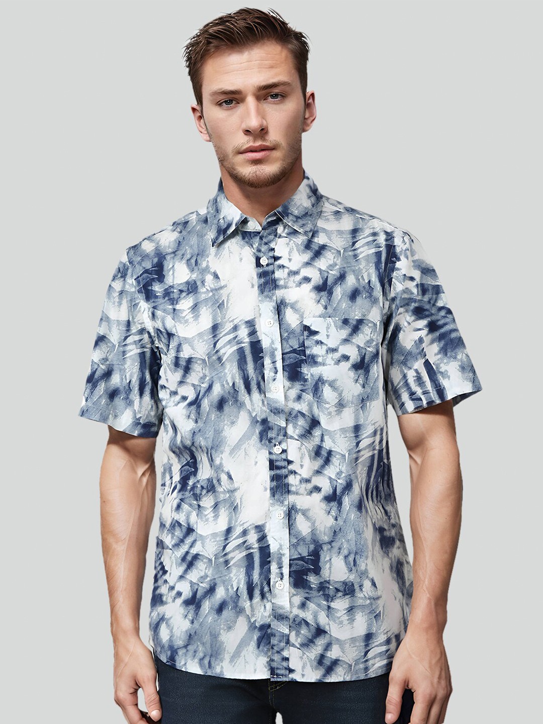 

UrbanMark Standard Abstract Printed Pure Cotton Casual Shirt, Blue
