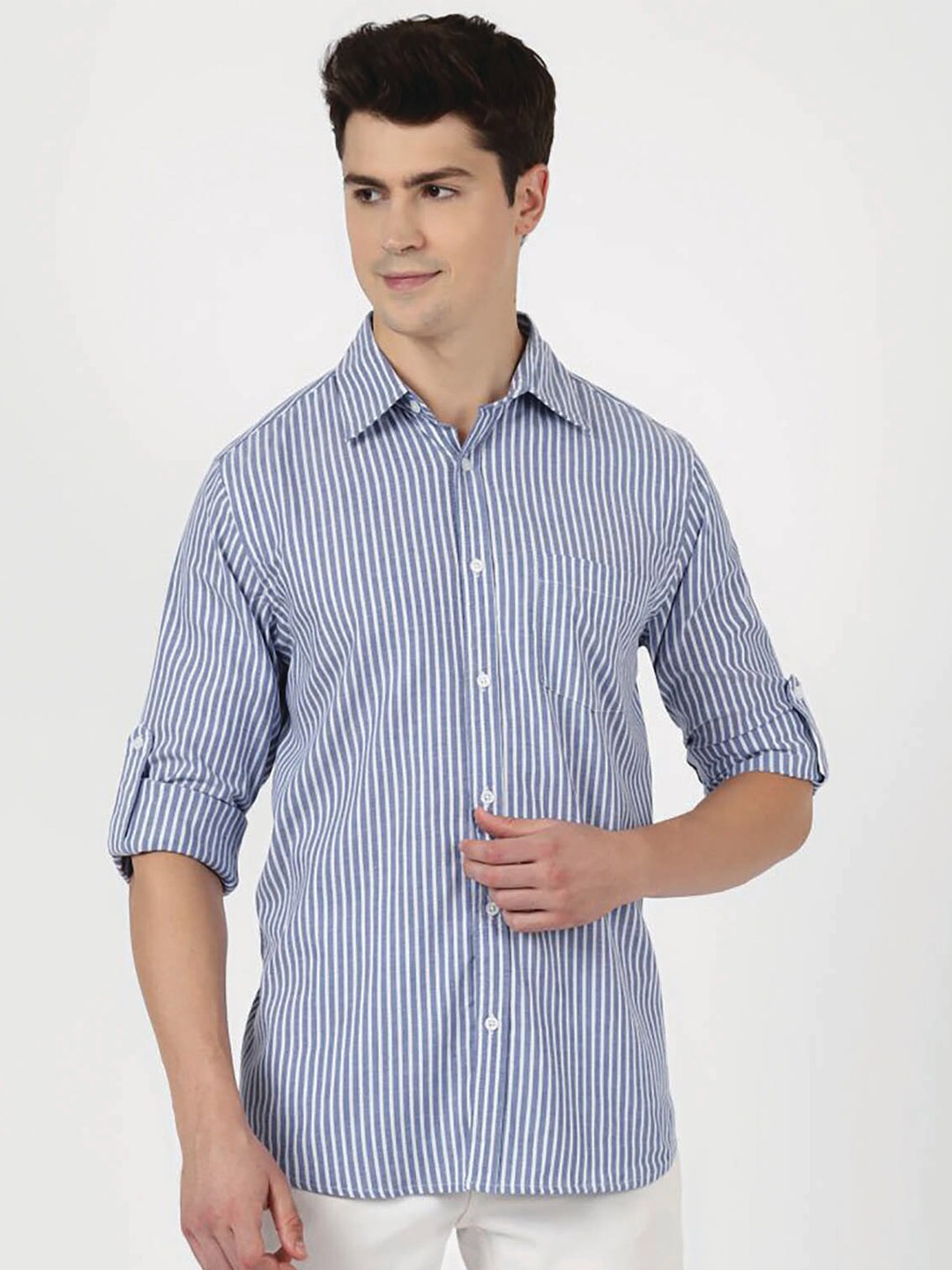 

UrbanMark Standard Bengal Stripes Pure Cotton Casual Shirt, Blue