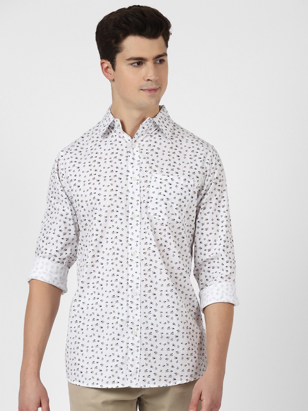 

UrbanMark Standard Fit Micro Ditsy Printed Pure Cotton Casual Shirt, White