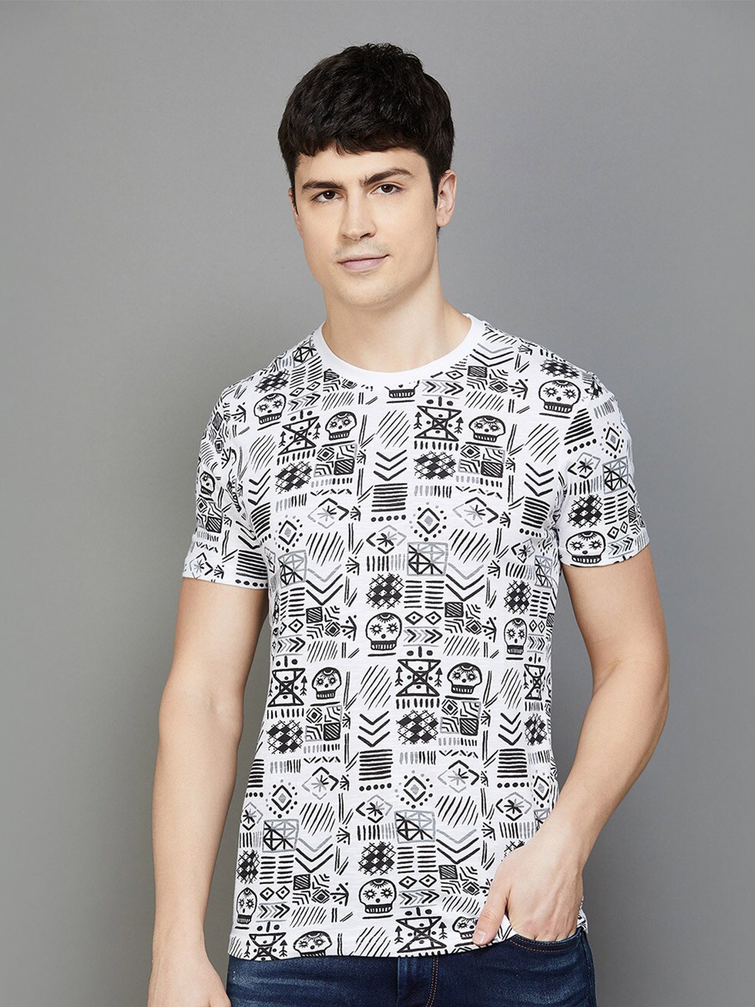 

Forca by Lifestyle Conversational Printed Cotton Slim Fit T-shirt, White