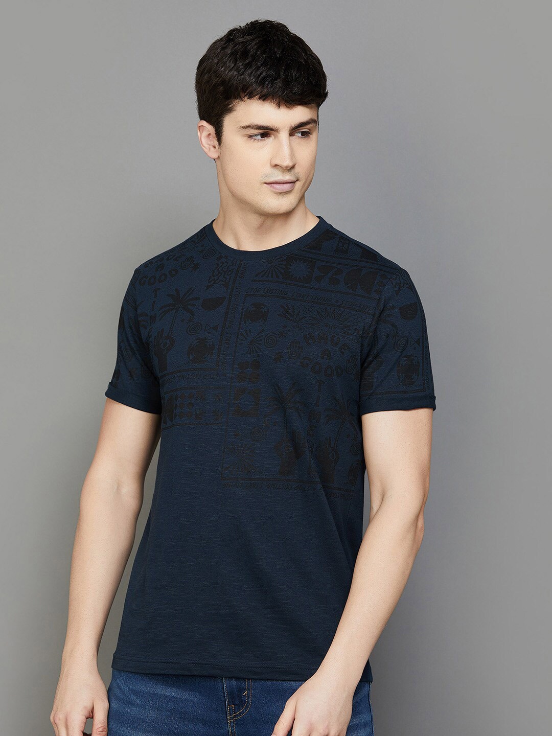 

Forca by Lifestyle Conversational Printed Cotton Slim Fit T-shirt, Navy blue