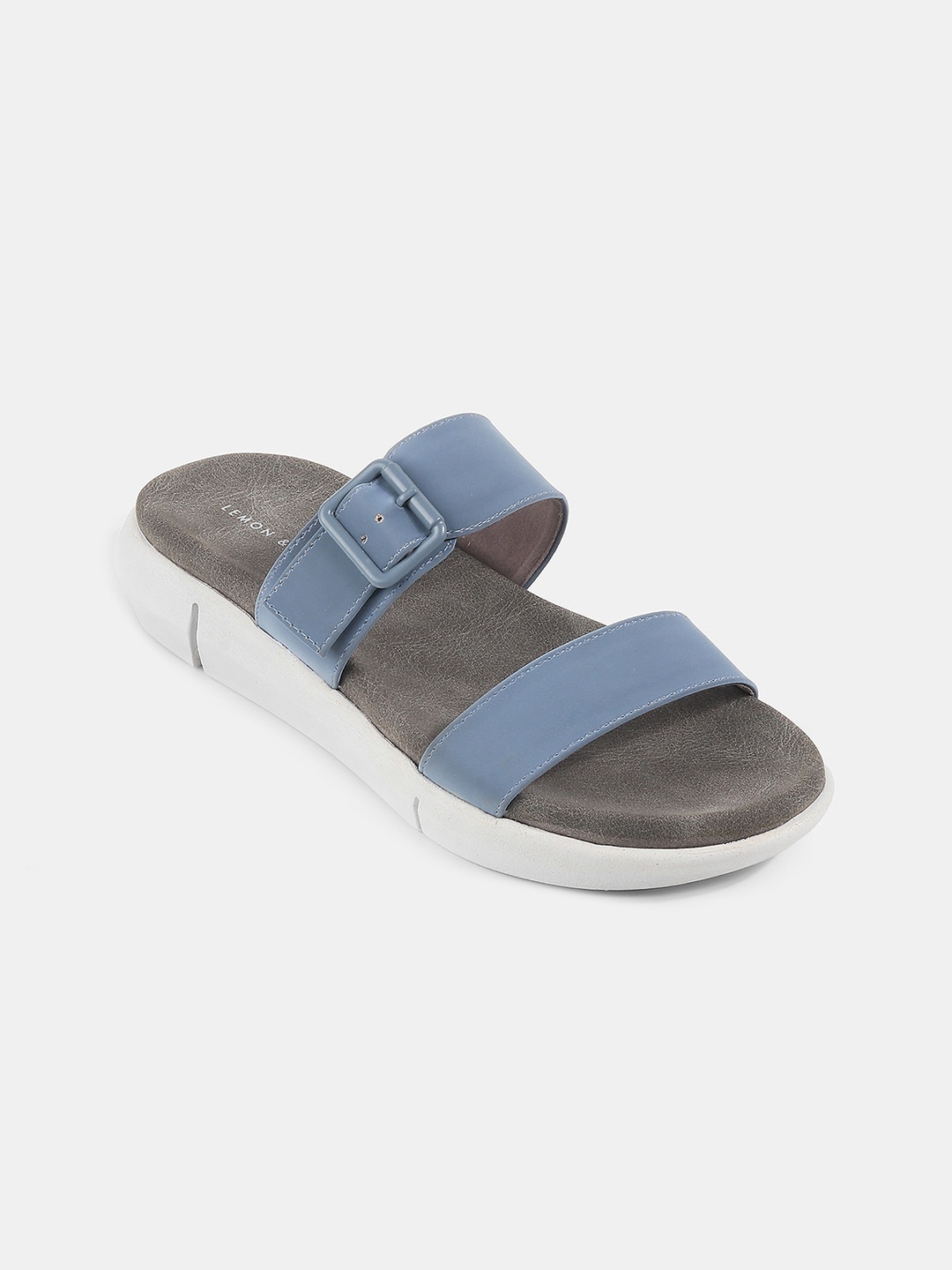 

LEMON & PEPPER Textured Open Toe Flats with Buckles, Blue