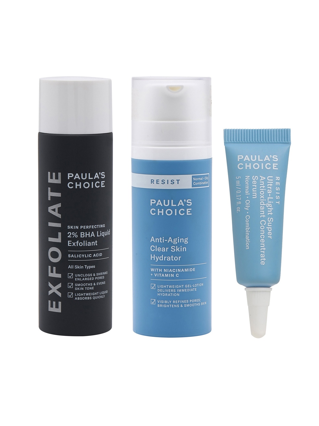 

Paulas Choice Skin Care Combo - Liquid Exfoliant + Skin Hydrator + Antioxidant Serum, Black