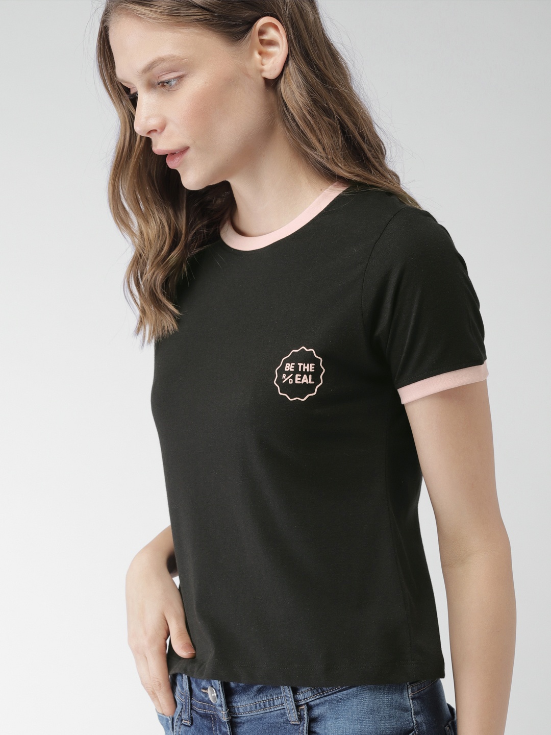 

Mast & Harbour Women Black Solid T-shirt
