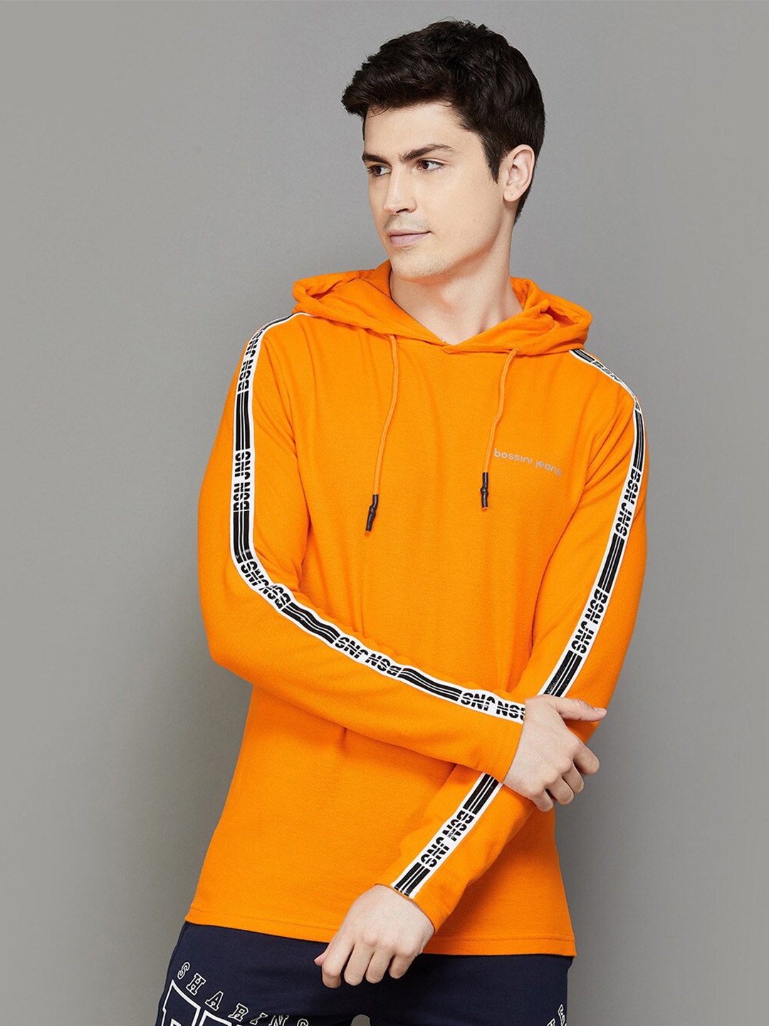 

Bossini Slim Fit Typography Printed Hooded Cotton Casual T-shirt, Orange