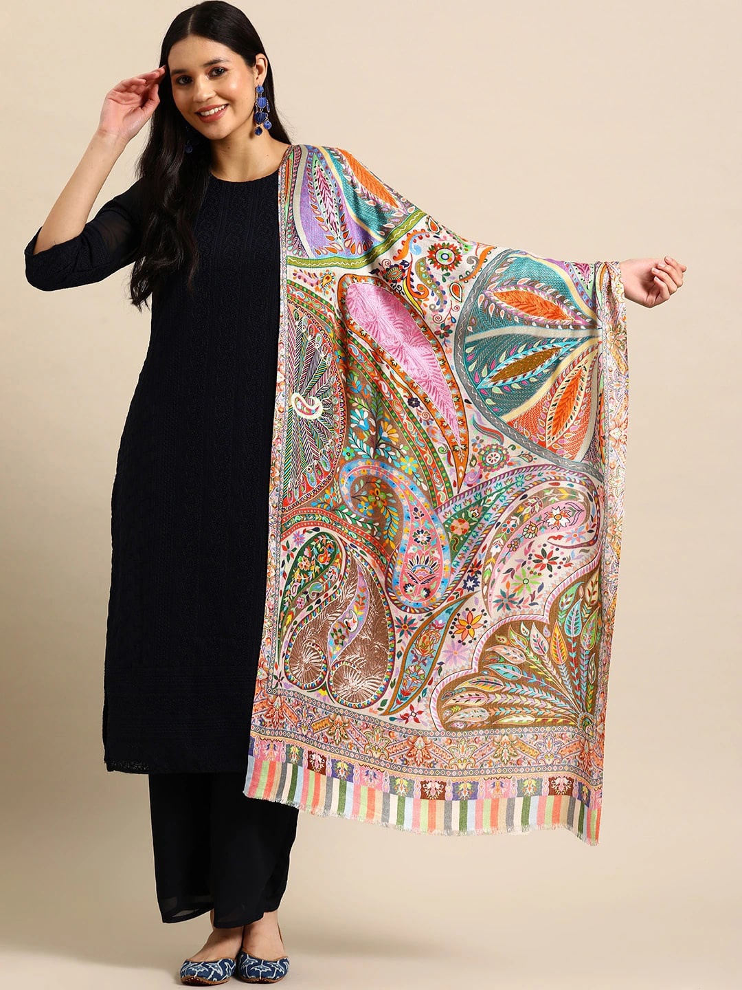 

Sangria Paisley Printed Modal Stole, Camel brown