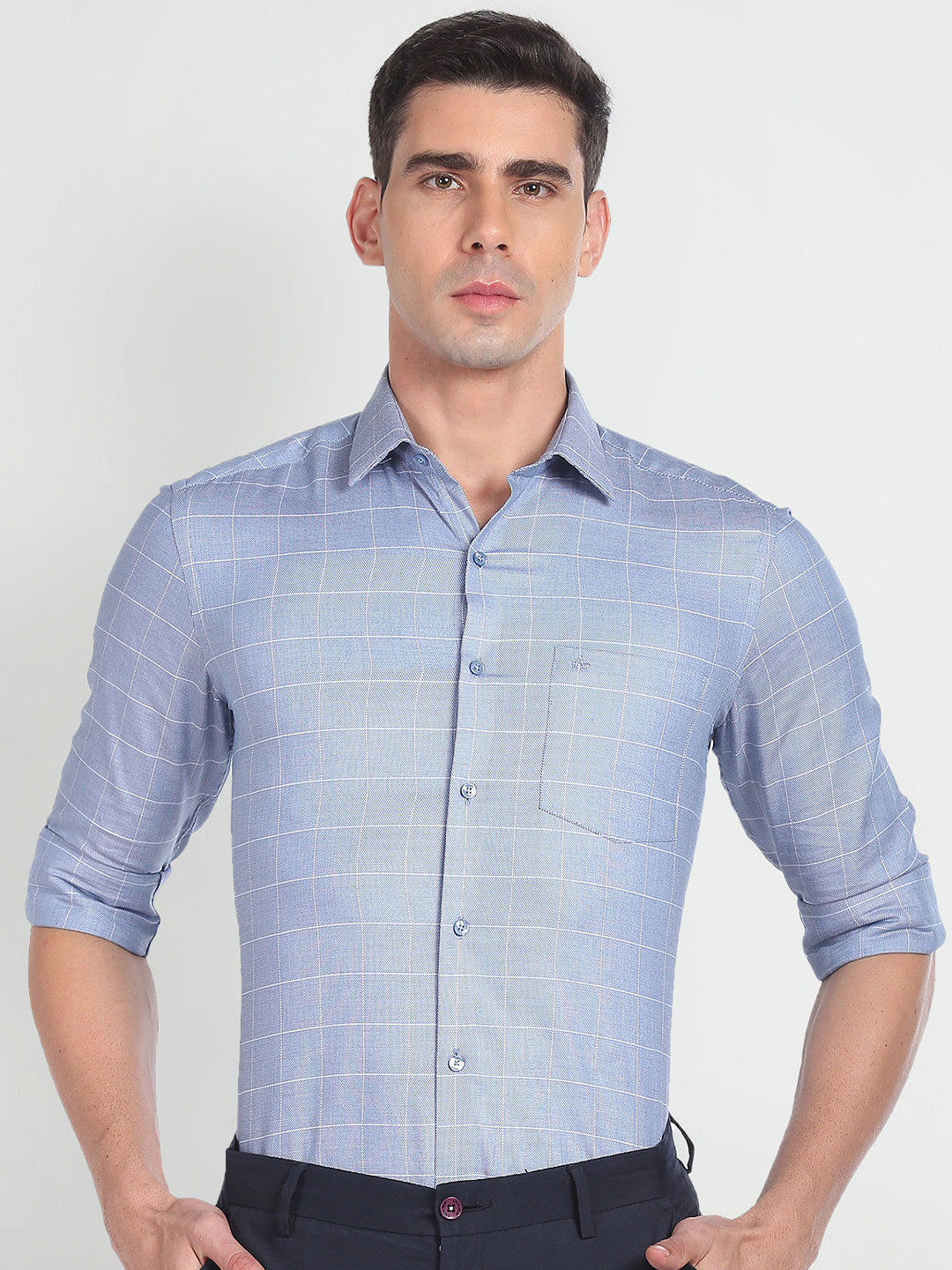 

Arrow Slim Fit Windowpane Checked Cotton Formal Shirt, Blue