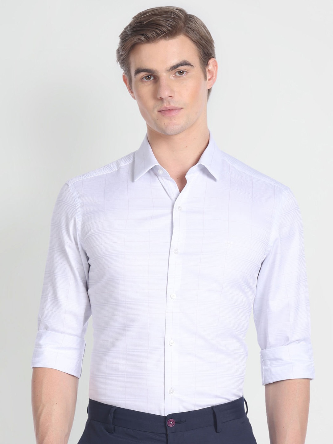 

Arrow Windowpane Checked Slim Fit Pure Cotton Formal Shirt, White