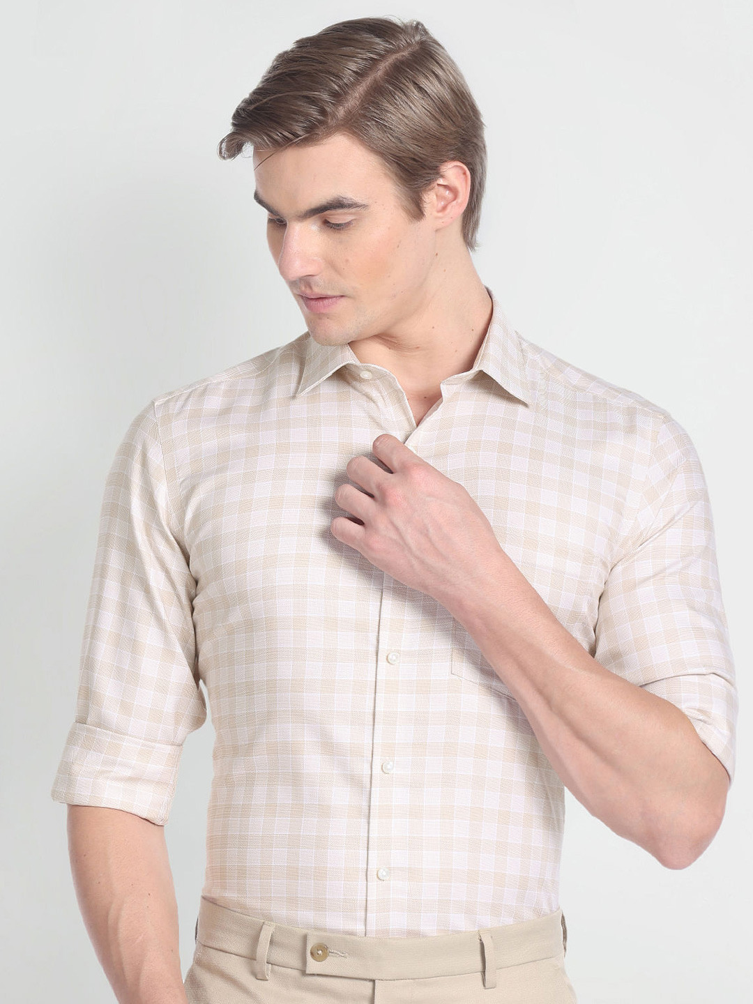 

Arrow Gingham Checks Pure Cotton Formal Shirt, Brown