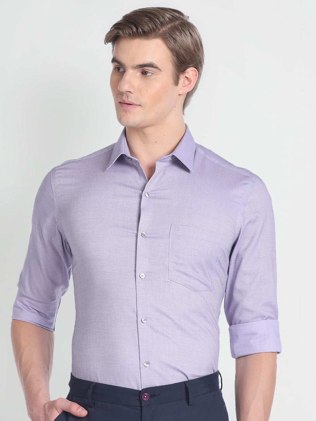 

Arrow Micro Ditsy Printed Slim Fit Formal Pure Cotton Shirt, Purple