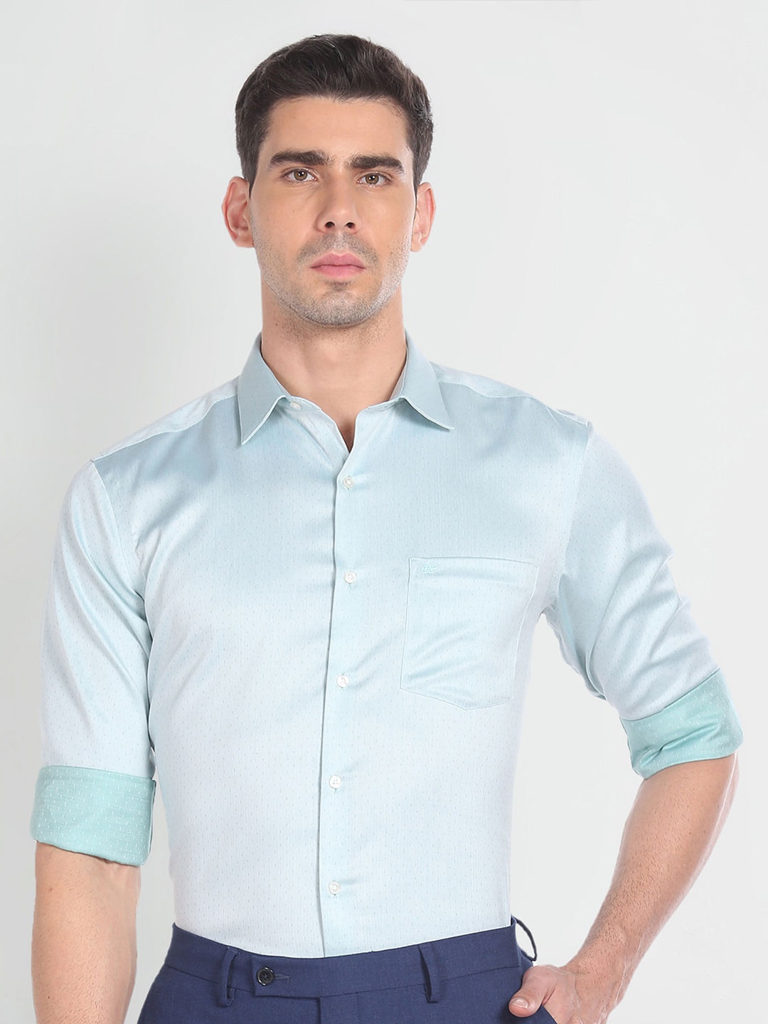 

Arrow Self Design Pure Cotton Formal Shirt, Green