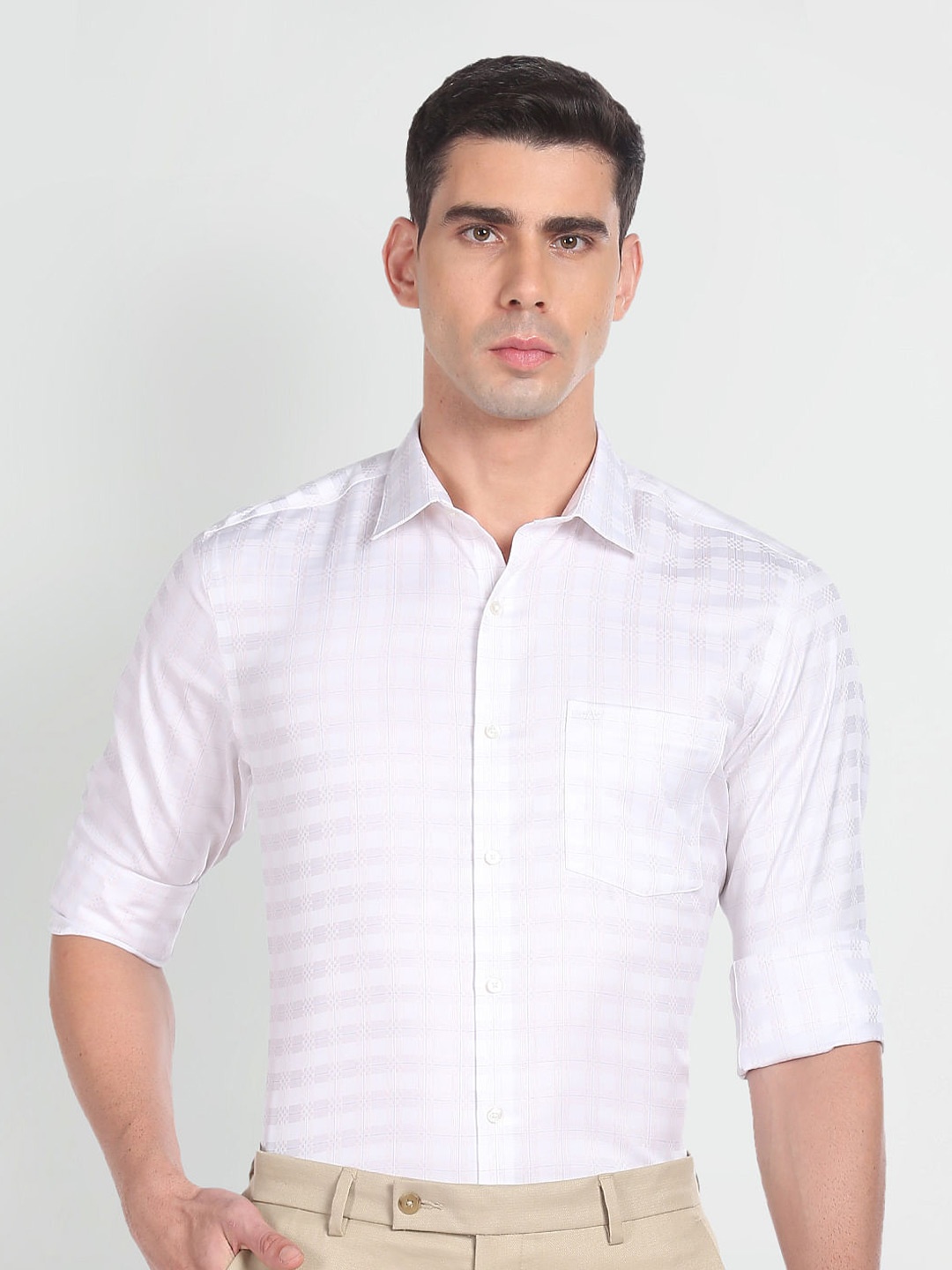 

Arrow Checked Twill Pure Cotton Formal Shirt, White