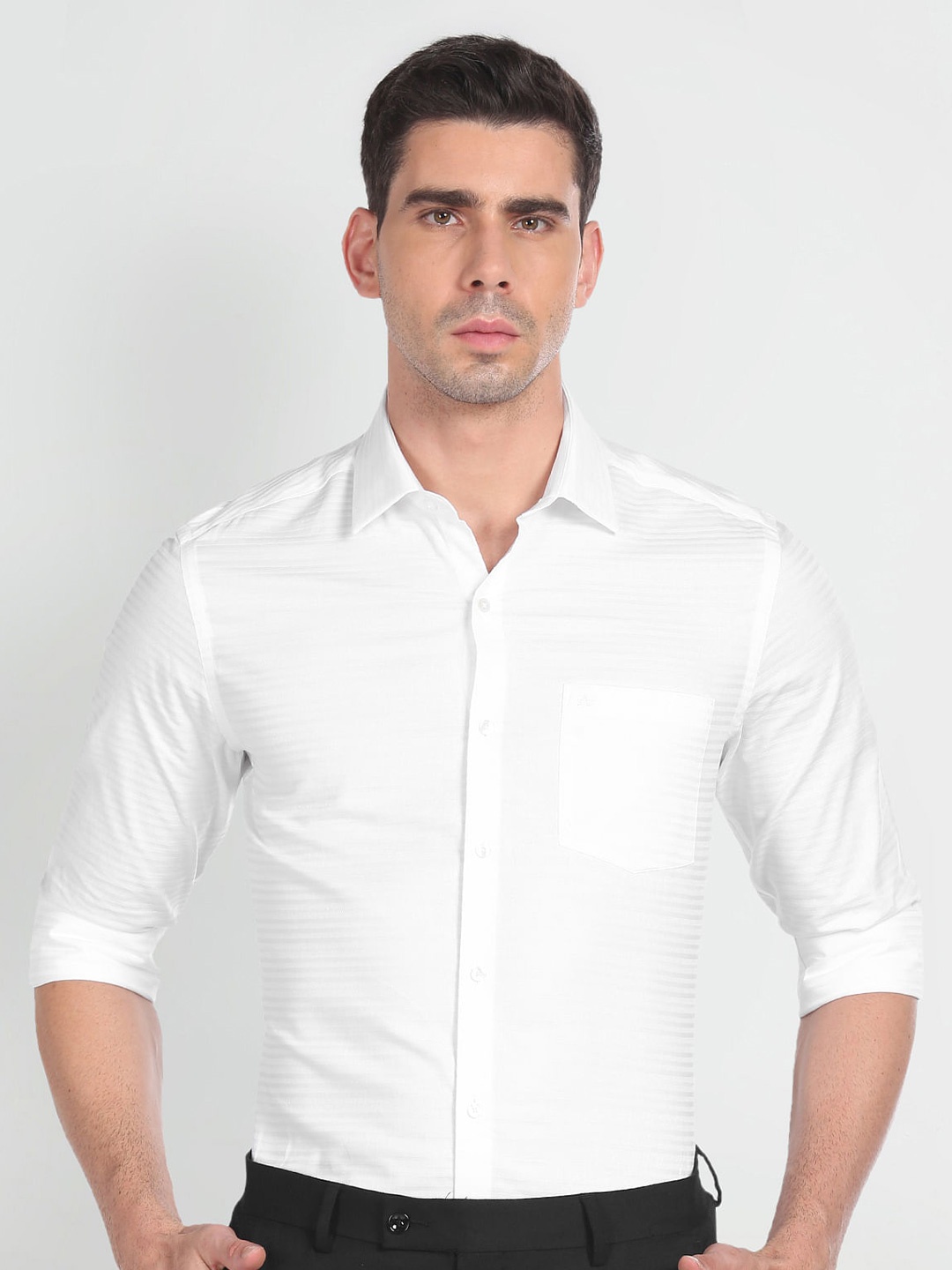 

Arrow Slim Fit Self Design Pure Cotton Formal Shirt, White