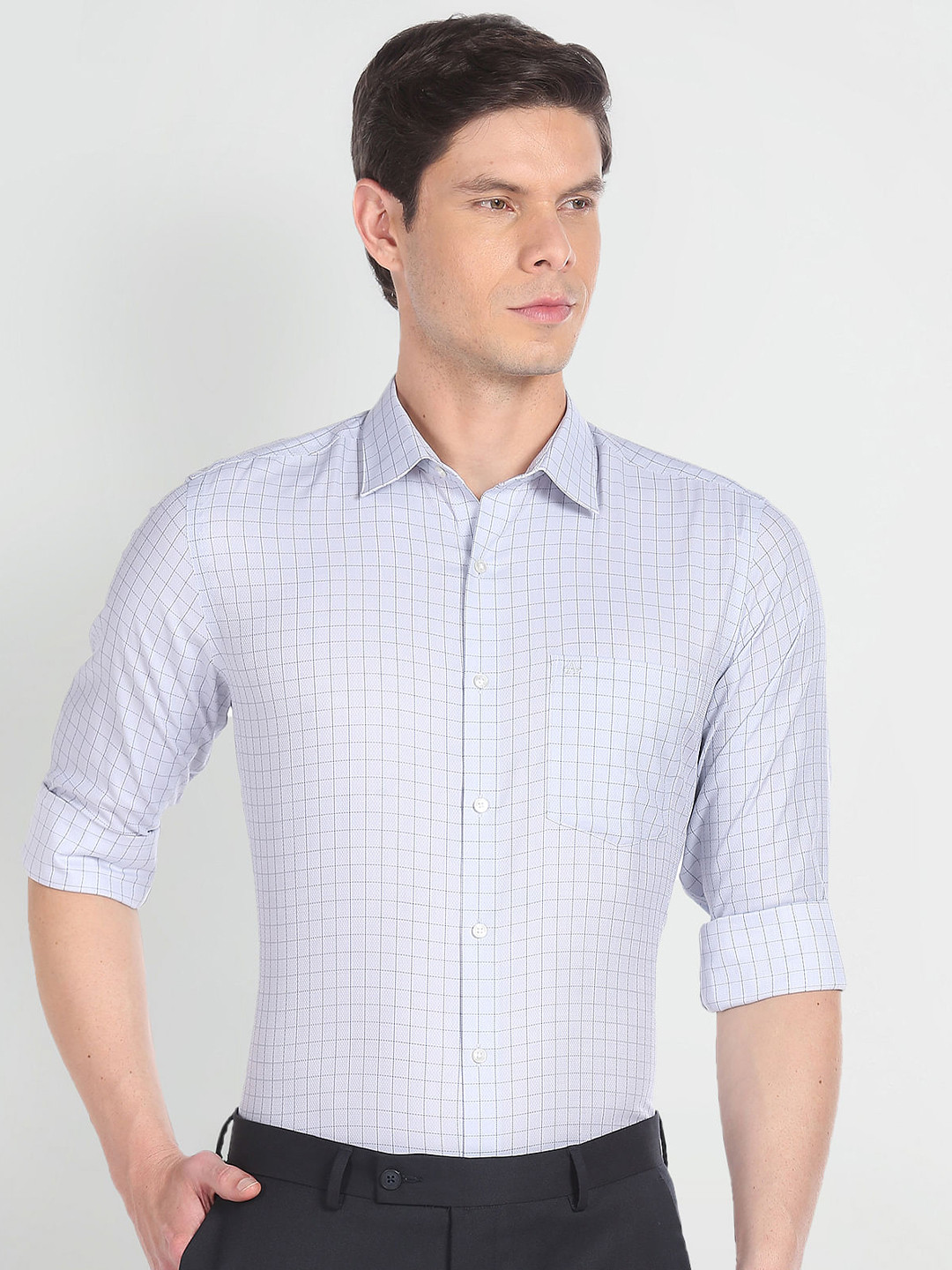 

Arrow Checked Slim Fit Pure Cotton Formal Shirt, Grey