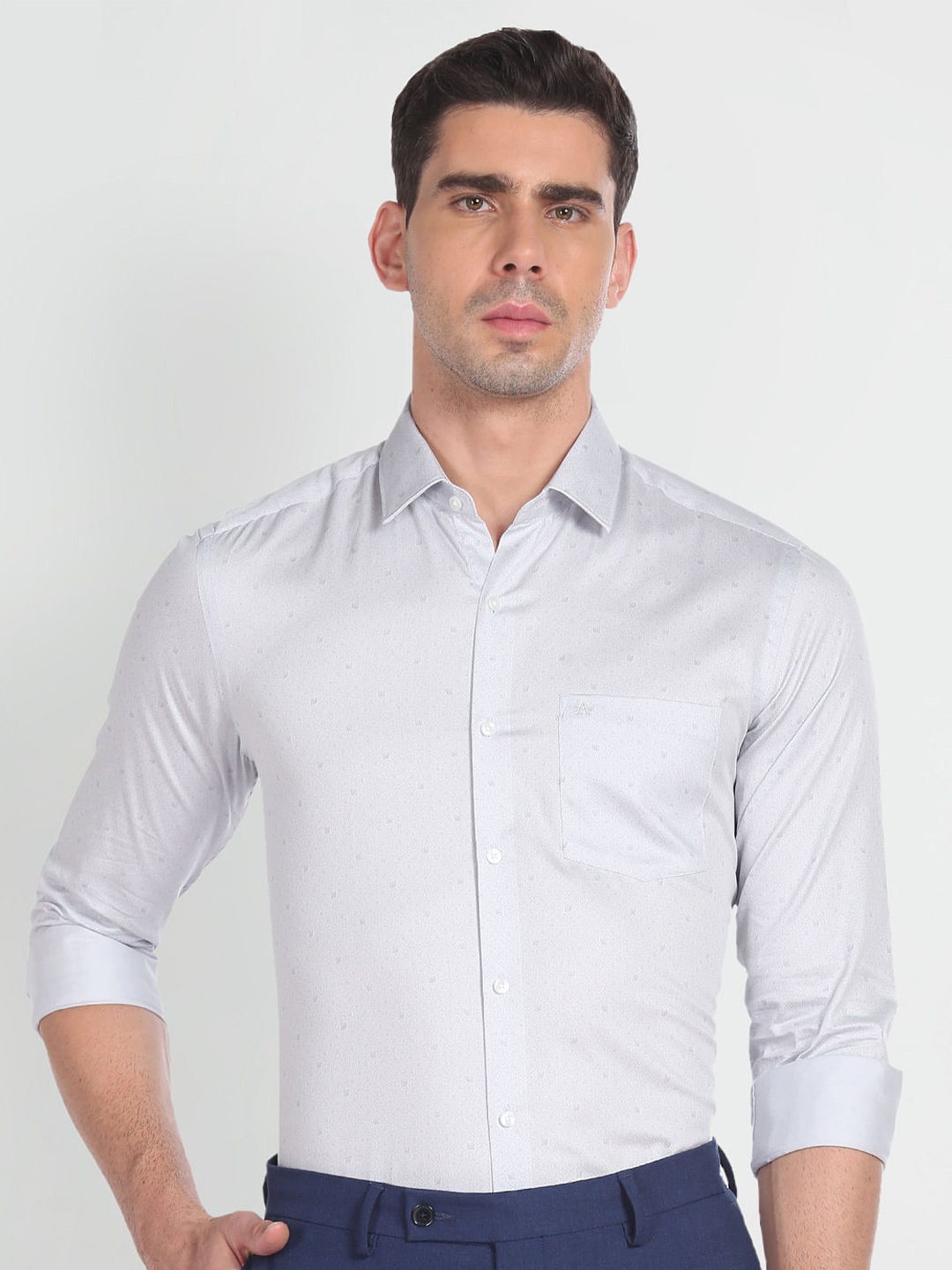 

Arrow Slim Fit Spread Collar Long Sleeve Pocket Cotton Formal Shirt, Grey